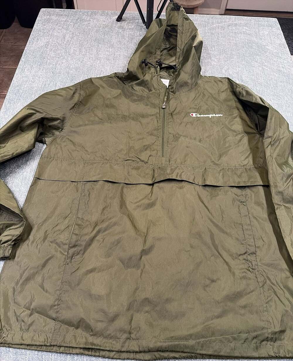 Champion Olive Green Half-Zip Packable Anorak Windbreaker Jacket Size XLT